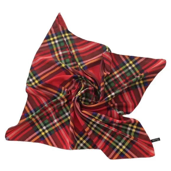DUNEDIN Red Plaids & Checks Silk Scarf 31"/31,5" EX COND - Picture 2 of 8